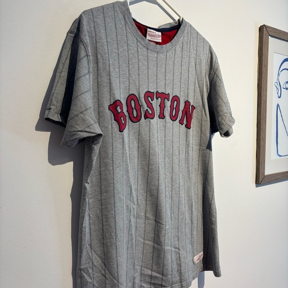 Boston Red Sox MLB Mitchell & Ness Vintage Pinstripes Gray T  Shirt Large - Picture 5 of 11